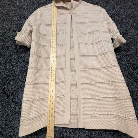 Woolrich Stone Beige Neutral Short Sleeve Hooded Cardigan Sweater Small Retro - Picture 2 of 6